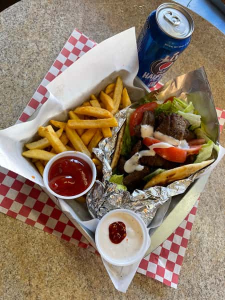 gyro, fries and pepsi
