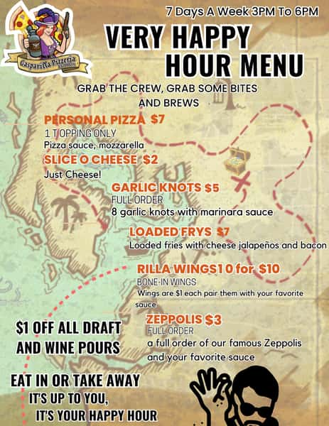 Happy Hour Gasparilla Pizza and Growlers Pizza Restaurant in