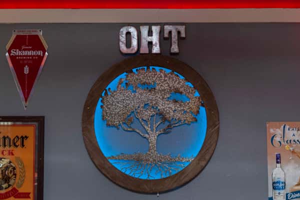 Interior of Oak Hills Taverns logo sign