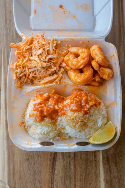 Shell Off Hawaiian Garlic Shrimp Plate