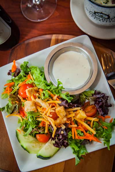 house salad with clam chowder