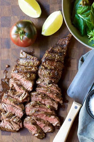 Cut steak and fresh veggies