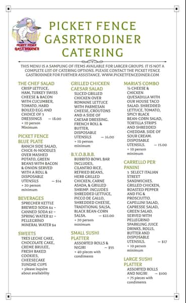 Catering menu