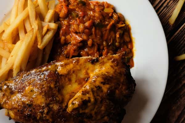 Half chicken with two sides