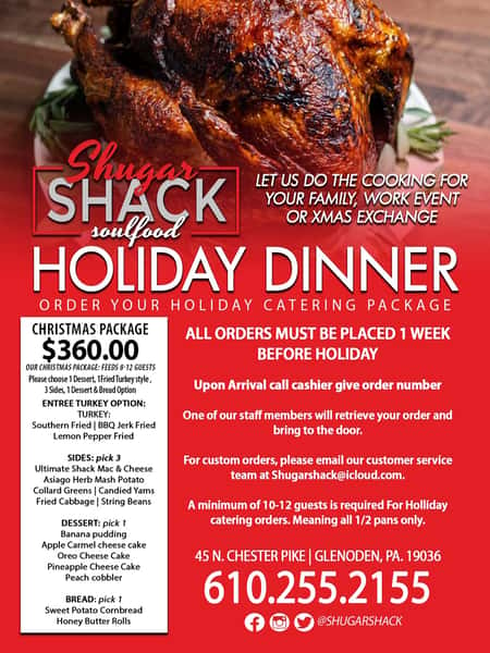 Holiday Dinner menu - Shugar Shack Soulfood in Glenolden