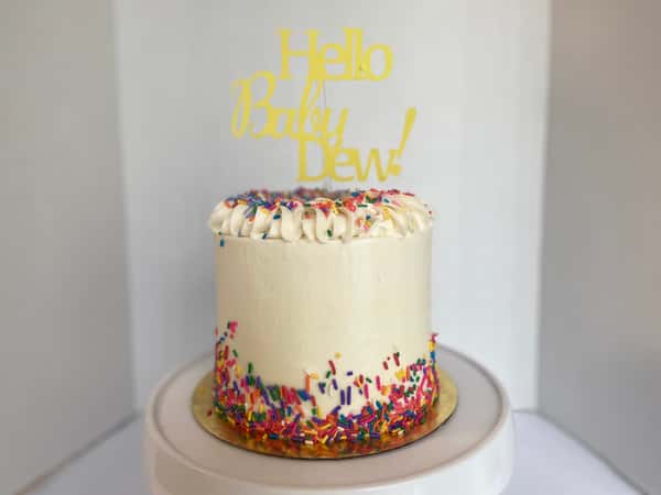Large white cake with sprinkles