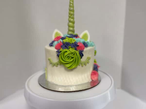 Green unicorn cake