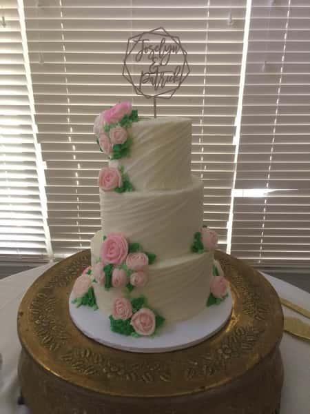 pink floral wedding cake