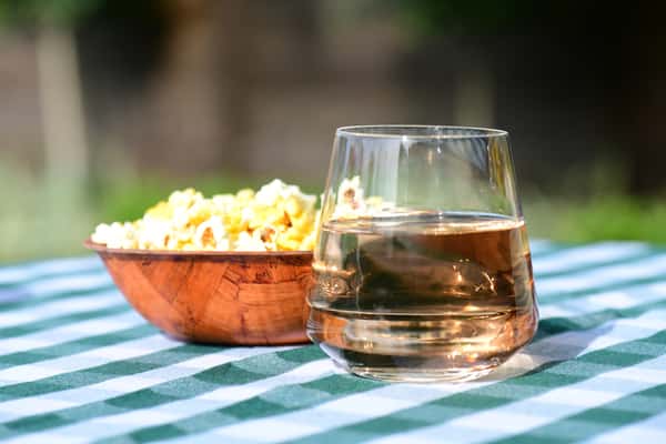 wine and popcorn