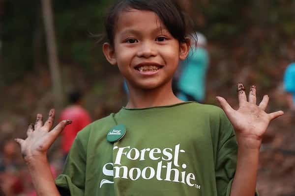 child wearing forest smoothie shirt