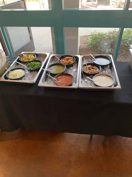 Catered dishes on a table