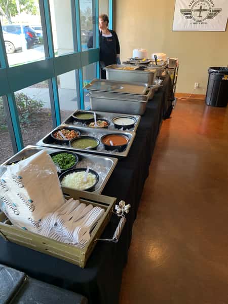 Catered dishes on a table
