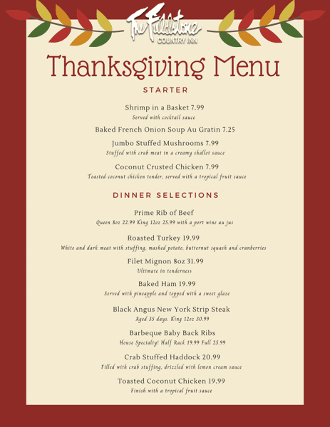 Menu - Fieldstone Country Inn - American Restaurant in Lockport, NY