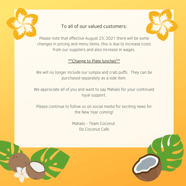 Hawaiian Chantilly Bundt Cake. Catering Menu Da Coconut Cafe