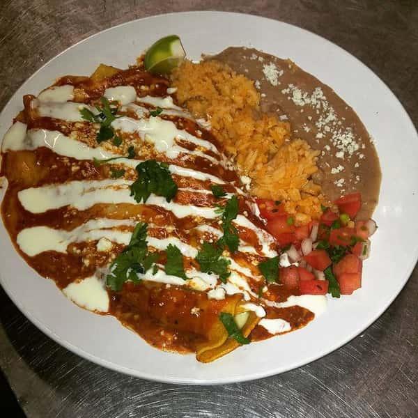 enchiladas refried beans and rice