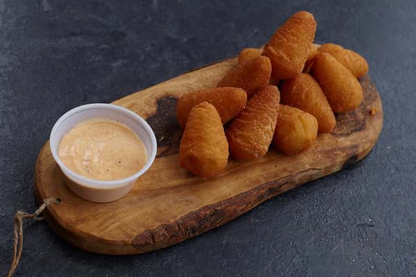mashed potato cone bites with sauce
