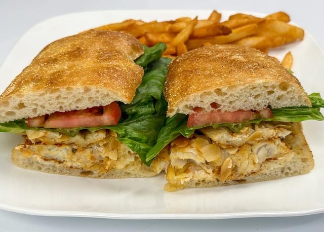 Almond Crusted Blackened Cod Sandwich