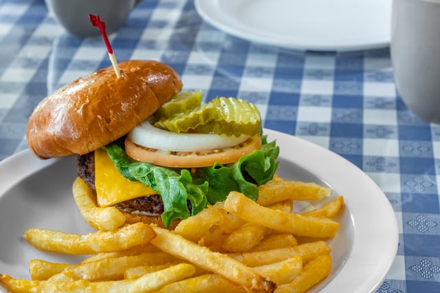 Every Tuesday: Huge HALF POUND Angus Classic Cheeseburger or Muriah Garden Burger