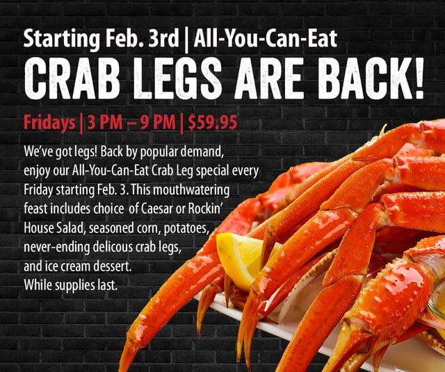 All-You-Can-Eat Crab Legs are Back! - Rock &amp; Brews Casino Braman 