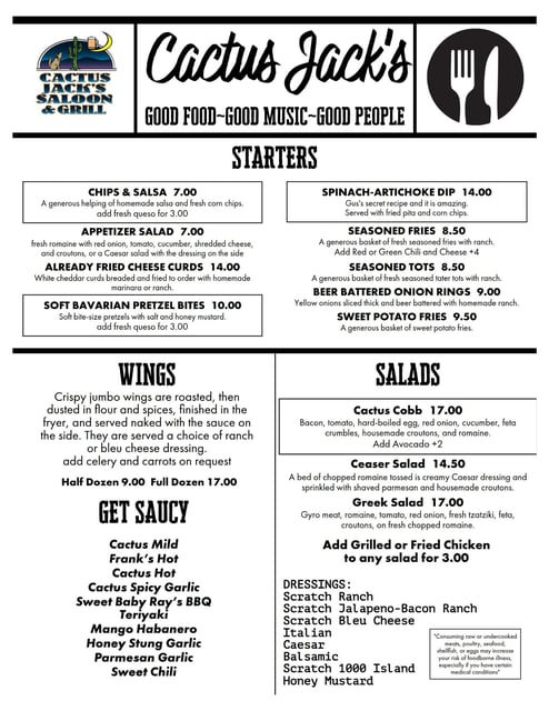 Order Online - Cactus Jack's Saloon & Grill