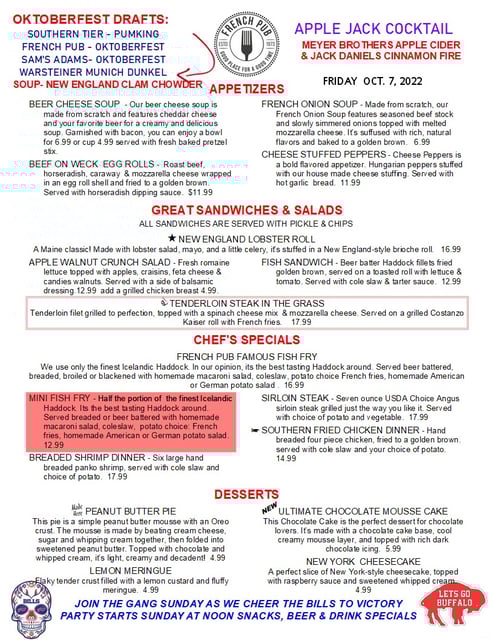 Weck Wings To Go Menu French Pub Restaurant In Depew Ny