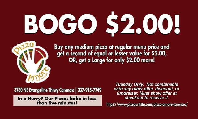 BOGO Tuesday - Pizza Artista