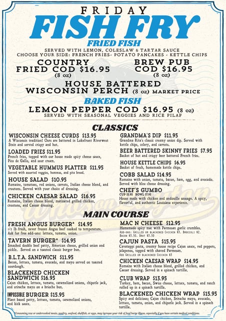 Fish fry store menu