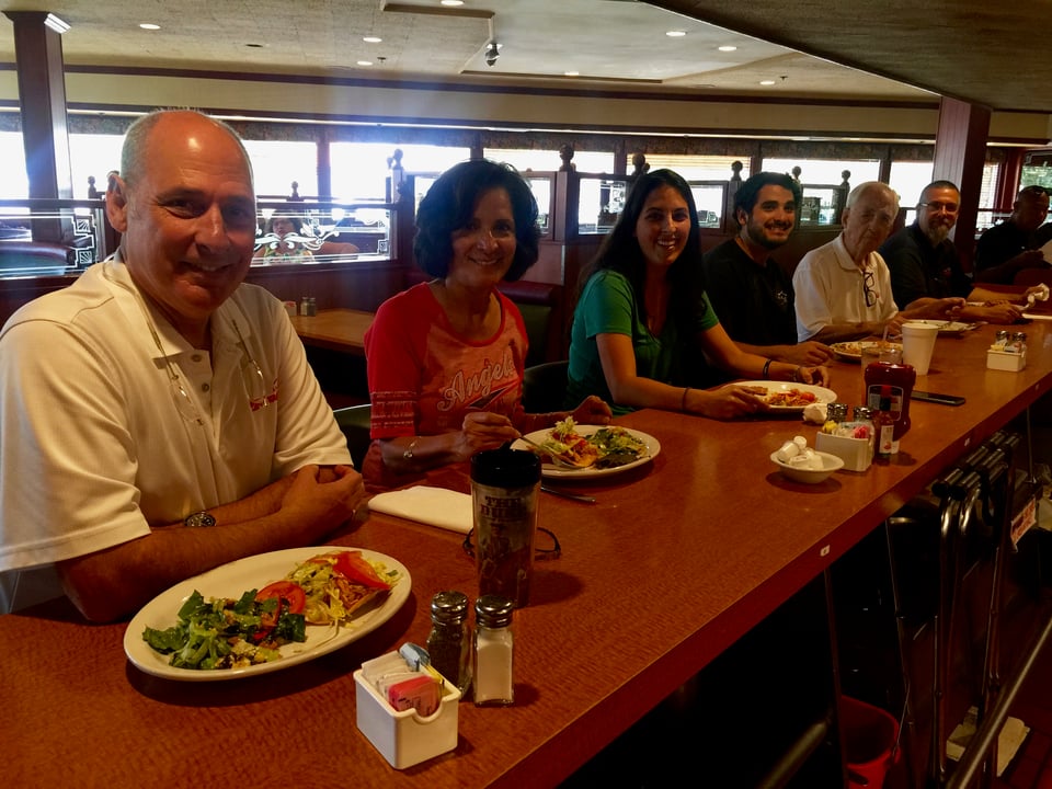 Cooper Family Sharing a meal @ Kenos in 2017- Steve, Sandy, Christina, Robert, & Gene