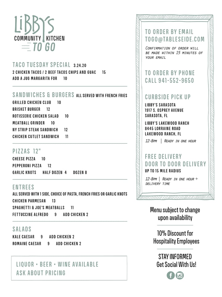 Libby's Community Kitchen Curbside Free Delivery