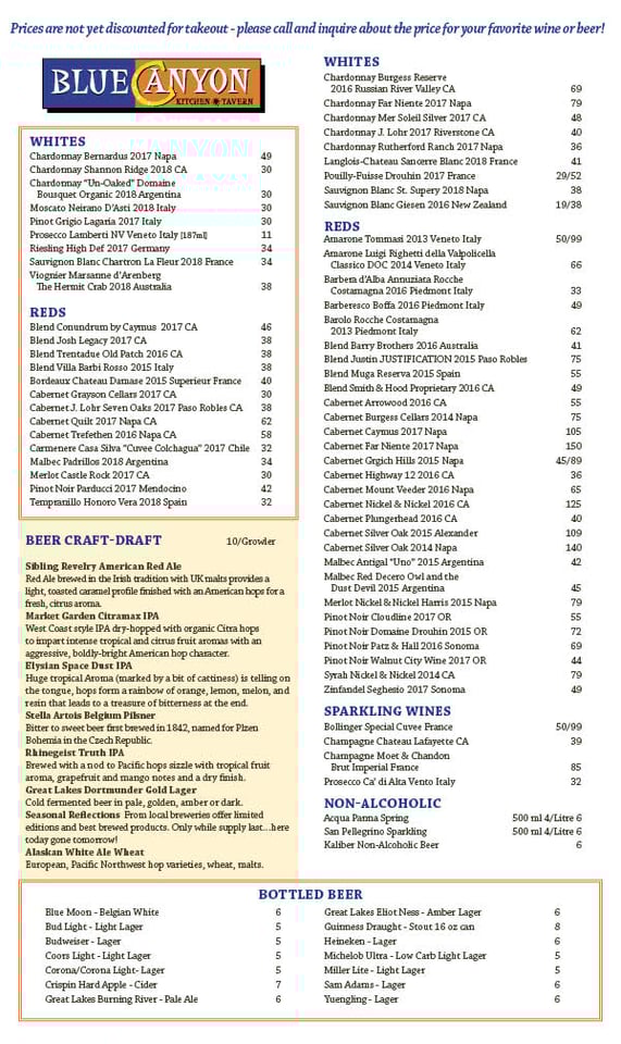 Wine and Beer List