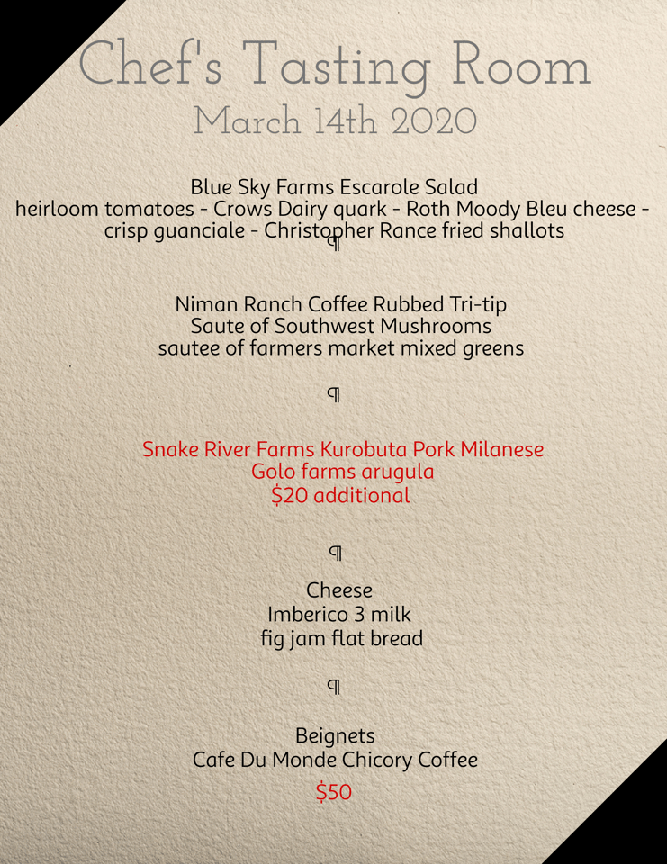 Menu for 03/14/2020