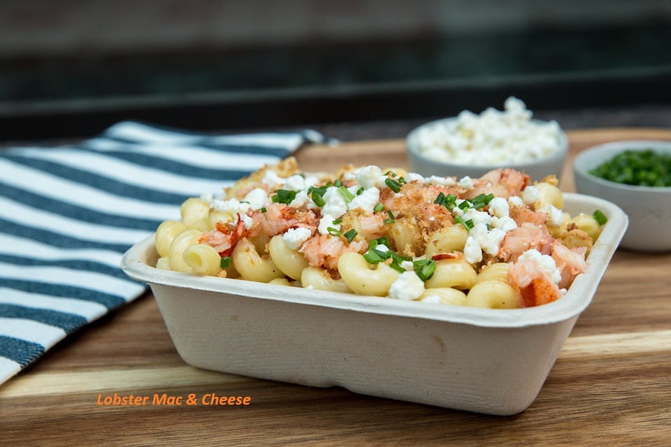 Fresh Main Lobster Knockle and Claw Meat topped with a Lemon-Zested Goat Cheese, sherry-shallot reduction, Toasted Breadcrumbs, Chives