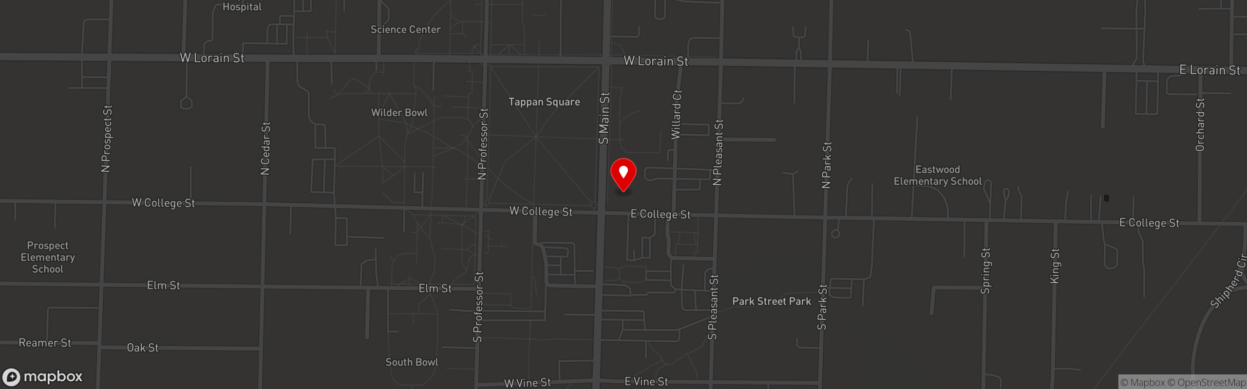 Street map pinning 1833 Restaurant in 1833 Restaurant - Oberlin
