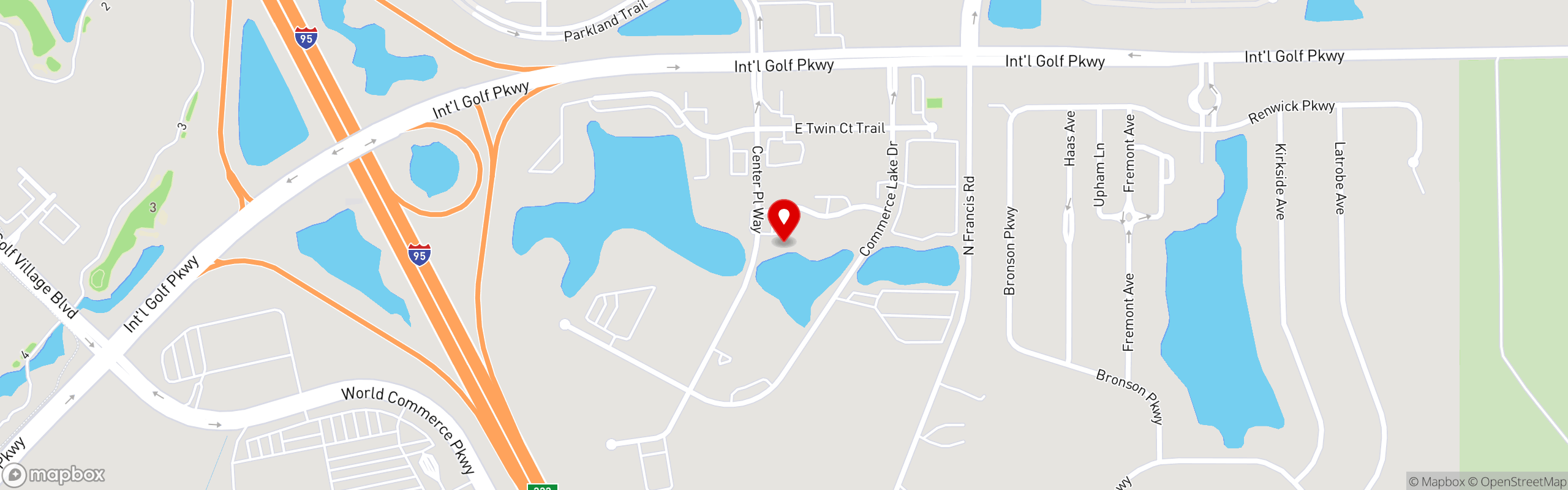 Street map pinning St Marys Seafood & More in World Golf
