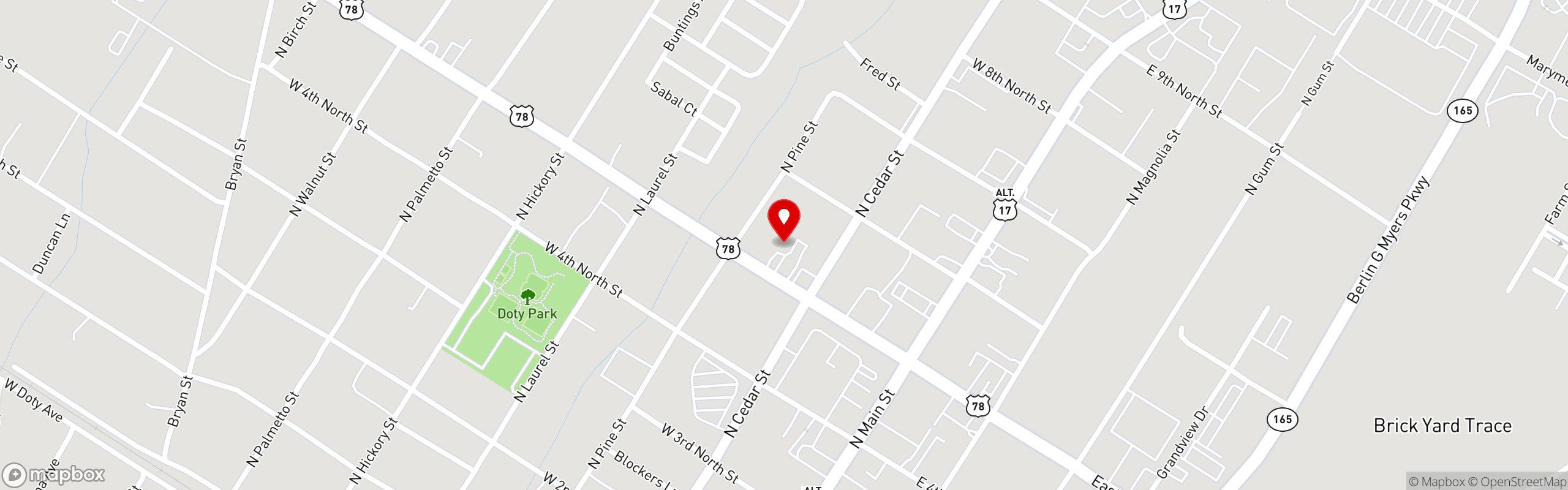 Street map pinning Oscar's of Summerville in Summerville, SC