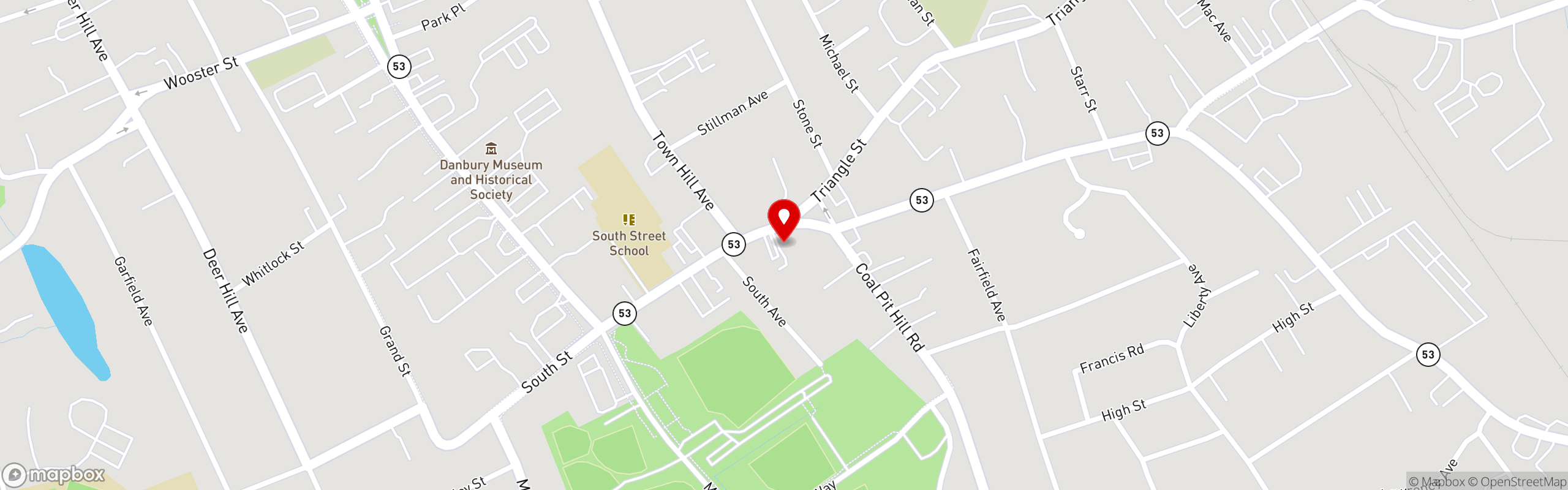 Street map pinning Pippa's Sports Cafe in Danbury