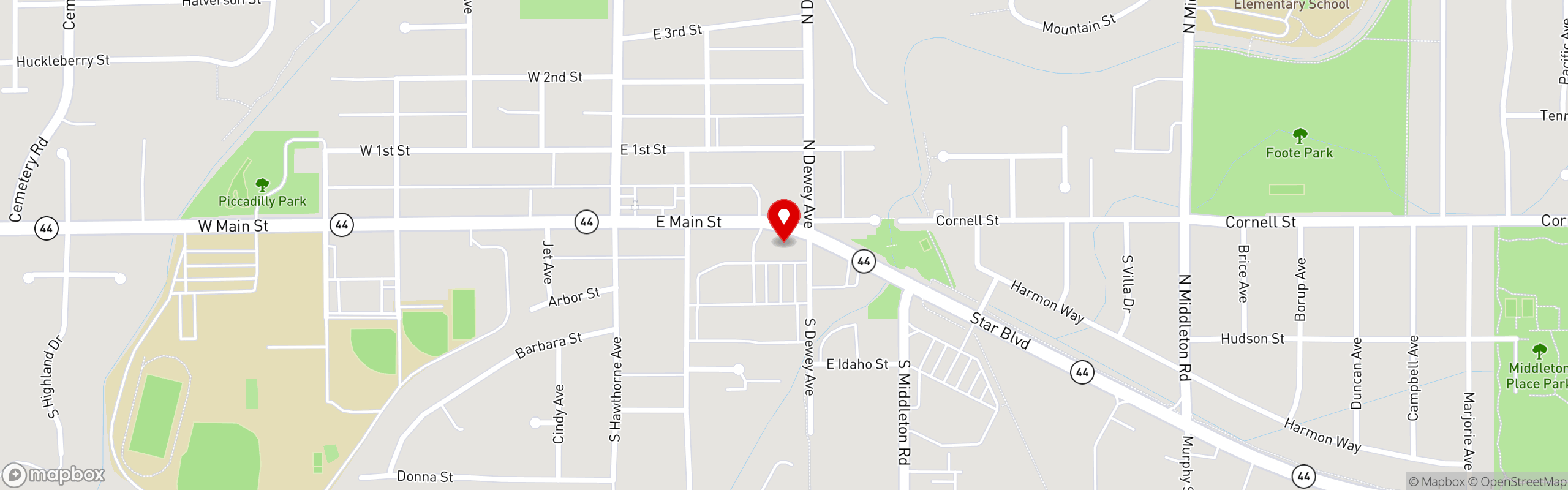 Street map pinning Bob's Sunrise Café in Middleton, ID