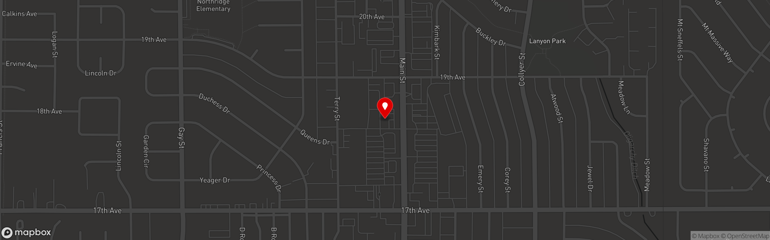 Street map pinning Aunt Alice's Kitchen in Longmont
