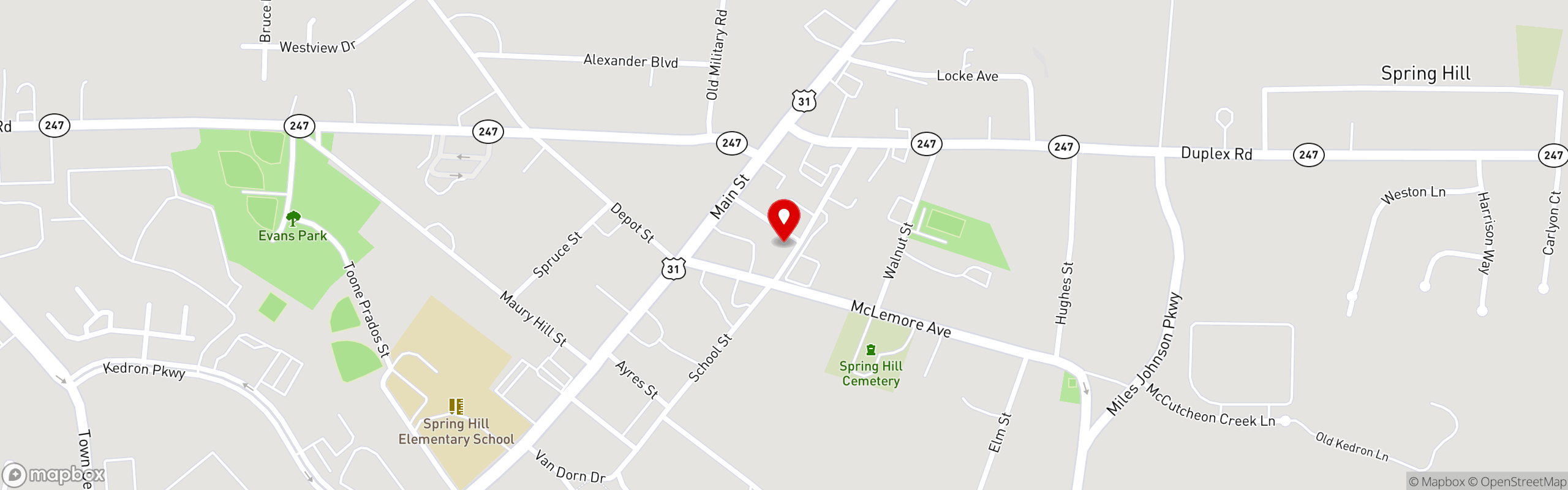 Street map pinning Antonucci's Authentic Italian in Spring Hill