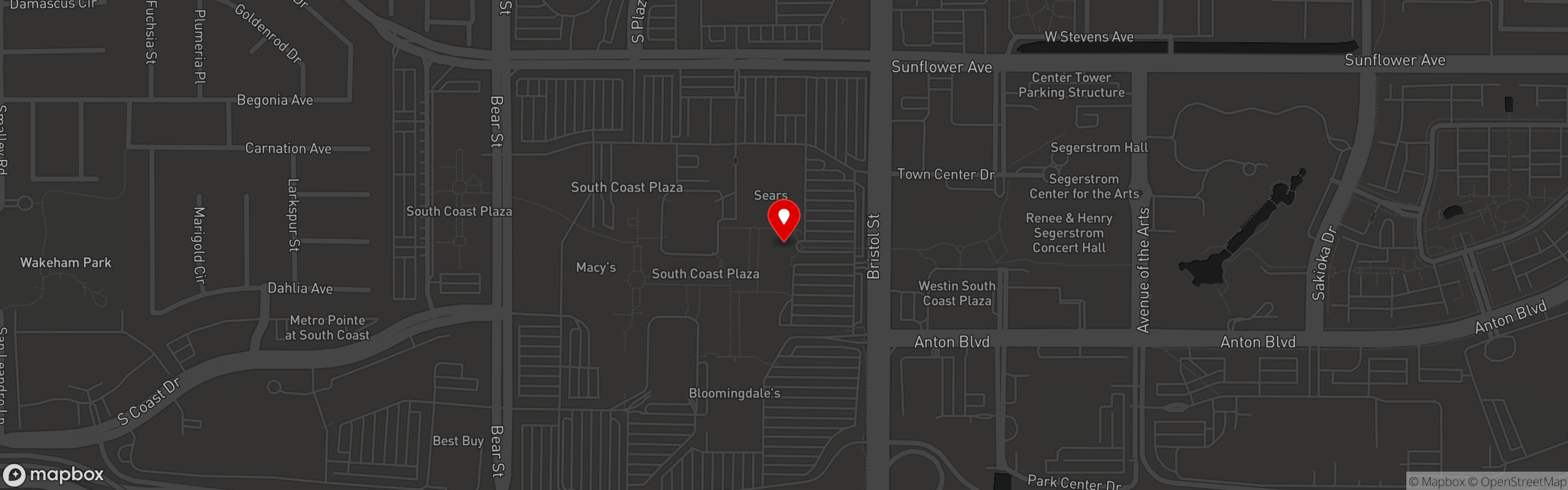 Street map pinning Claim Jumper Steakhouse & Bar in Costa Mesa