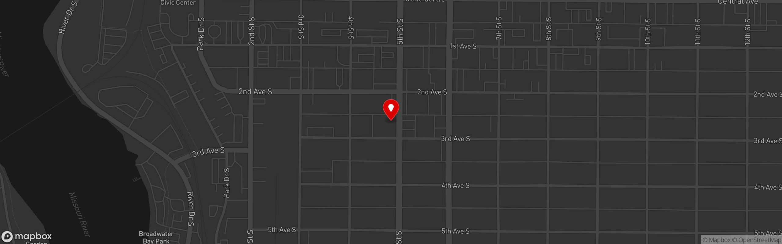 Street map pinning 5th & Wine in Great Falls