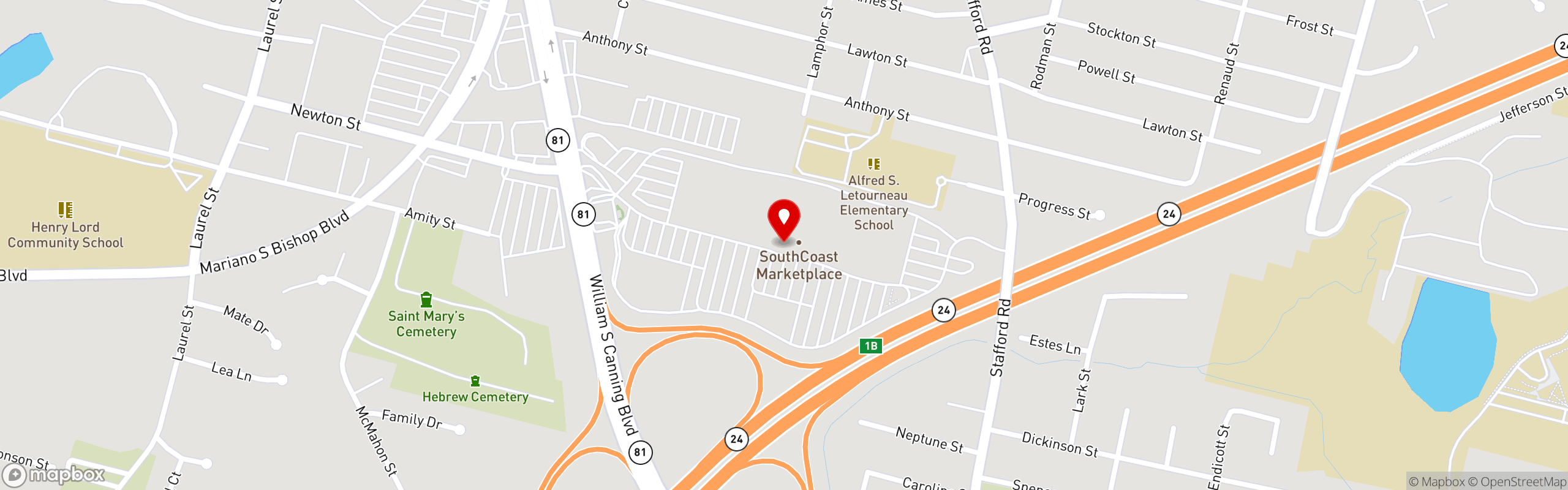 Street map pinning 110 Grill in Fall River, MA
