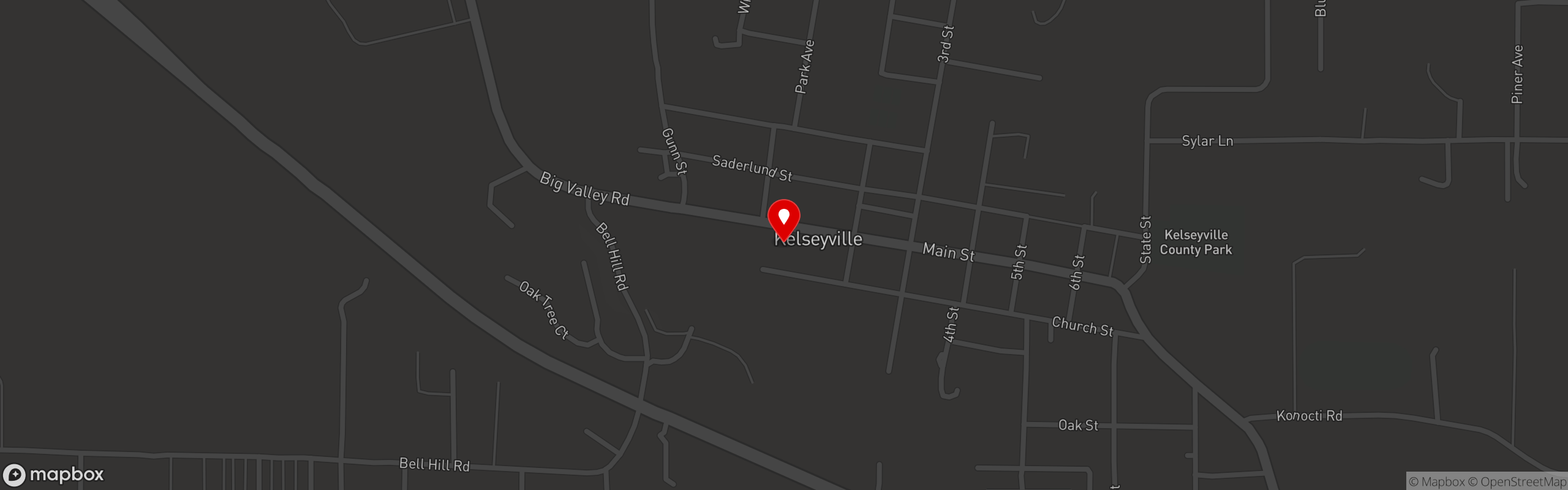 Street map pinning Saw Shop Public House in Kelseyville