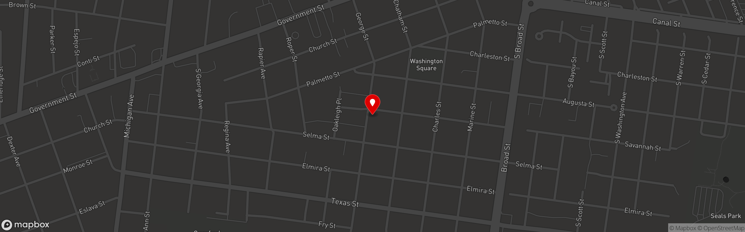 Street map pinning The Hummingbird Way Oyster Bar in Mobile