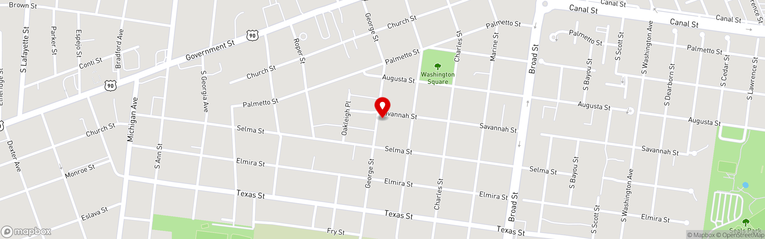 Street map pinning The Hummingbird Way Oyster Bar in Mobile