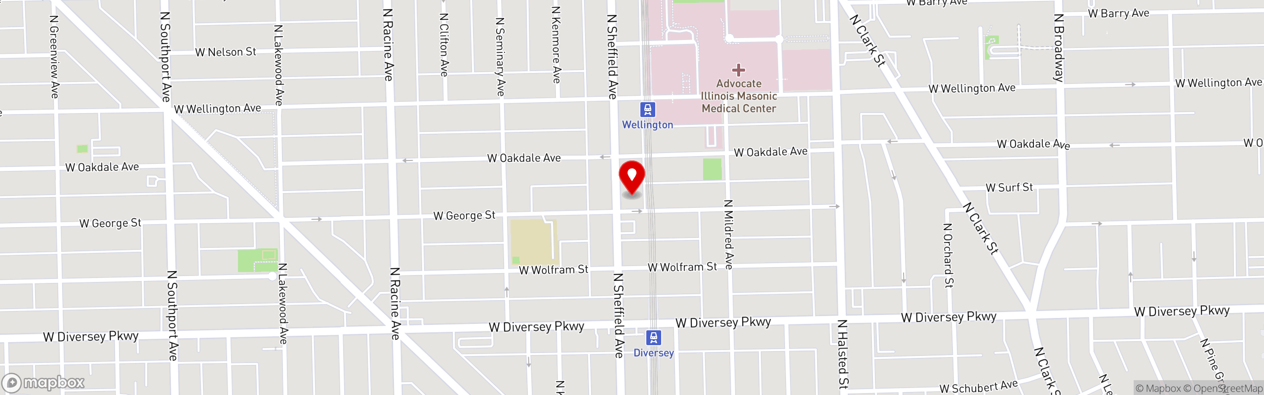 Street map pinning Barcocina Chicago in Lakeview