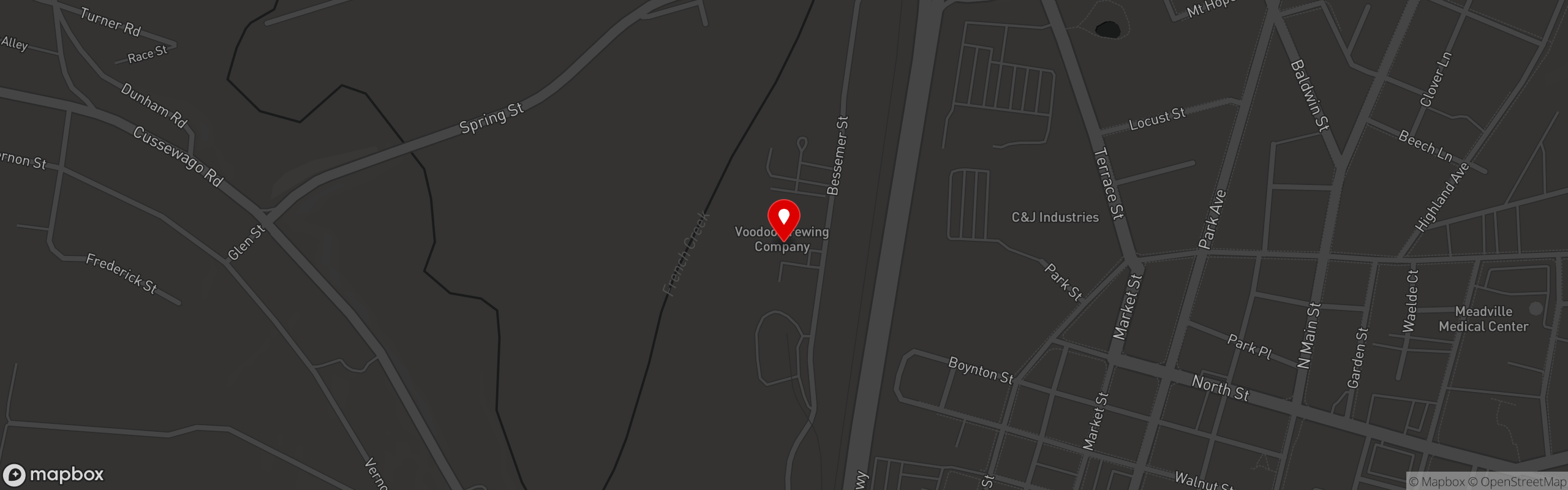 Street map pinning Voodoo Brewing Company - The Compound in The Compound