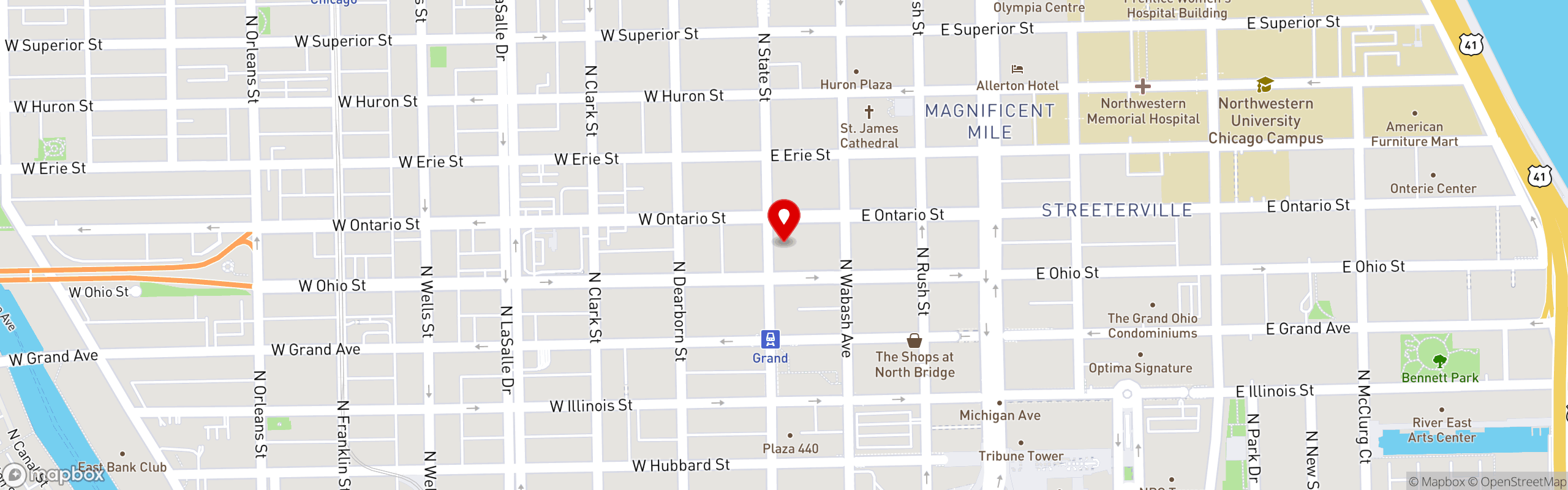 Street map pinning Café Crèmerie in CC River North