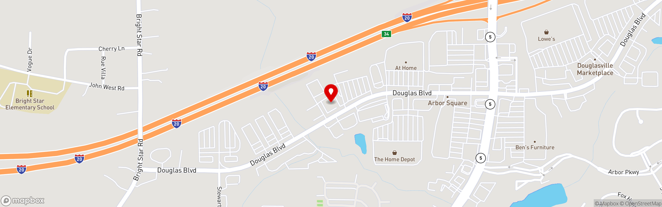 Street map pinning Sam & Rosco's in Sam and Rosco's - Douglasville