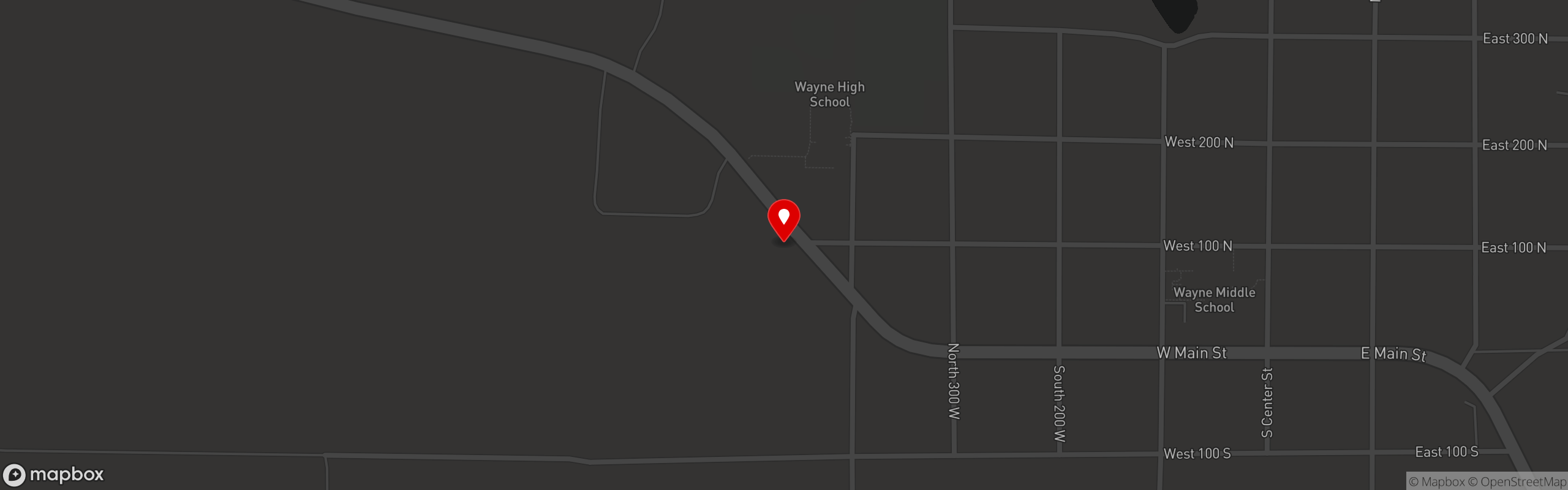 Street map pinning Curry Pizza in Bicknell